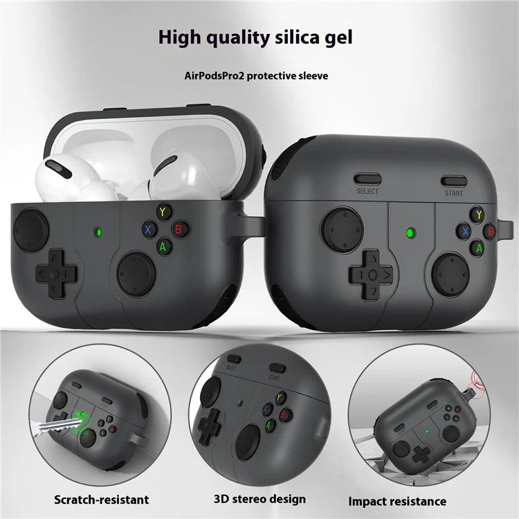 For AirPods Pro 2 / AirPods Pro Case Game Console Shape Earphones Silicone Shell with Carabiner - Blue - Image 2