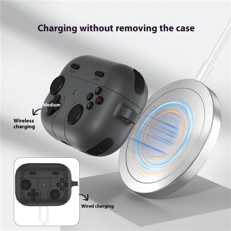 For AirPods Pro 2 / AirPods Pro Case Game Console Shape Earphones Silicone Shell with Carabiner - Warm Grey - Image 3