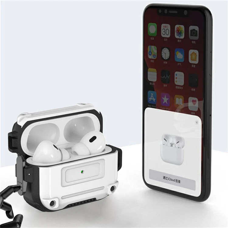 For AirPods Pro 2 Anti-drop PC+TPU Case Bluetooth Earbud Cover with Hanging Buckle - White - Image 3