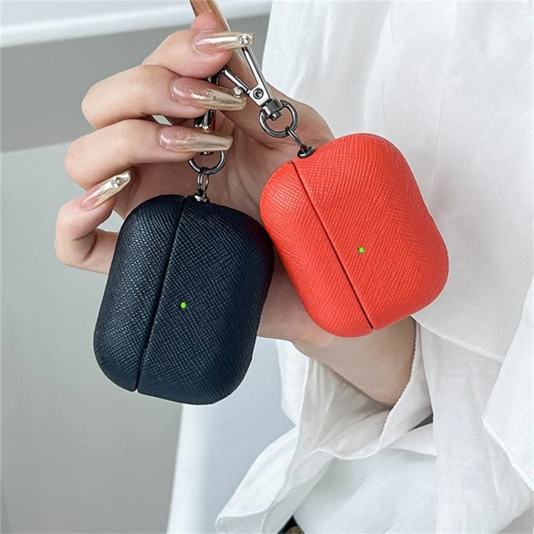 For AirPods Pro 2 Bluetooth Earphone Cover Cross Texture PU Leather Anti-drop Case - Dark Brown - Image 4