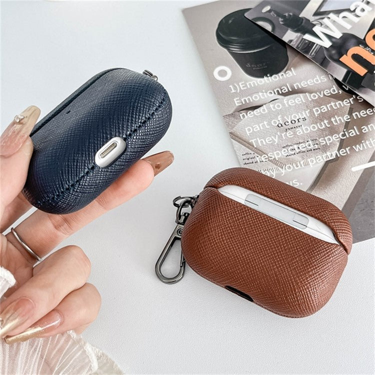 For AirPods Pro 2 Bluetooth Earphone Cover Cross Texture PU Leather Anti-drop Case - Green - Image 3