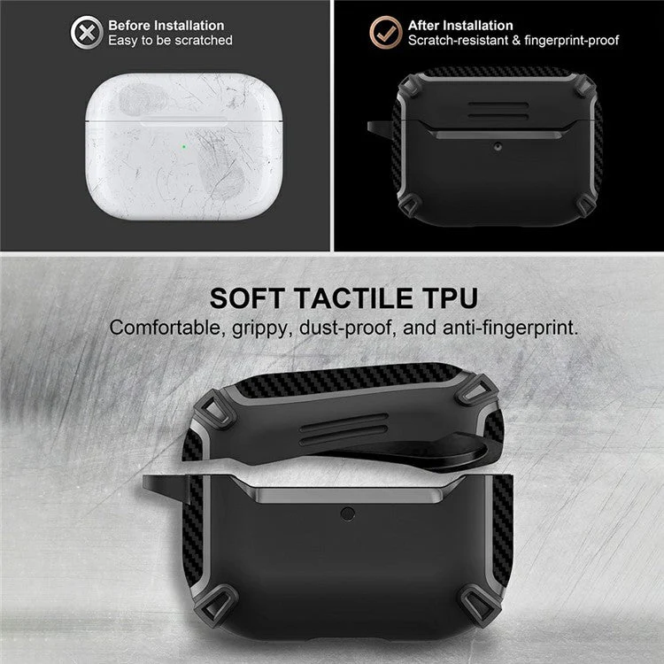 For AirPods Pro 2 Bluetooth Earphone TPU Protective Case Carbon Fiber Texture Anti-drop Cover - Black - Image 3