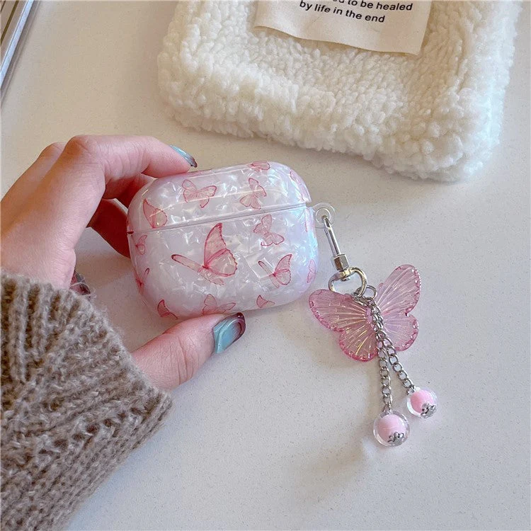 For AirPods Pro 2 Butterfly Pattern Cover Shell Texture TPU Anti-drop Earphone Case with Butterfly Pendant - Image 2