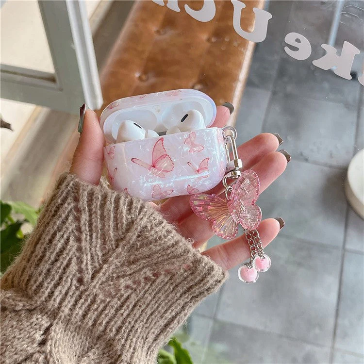 For AirPods Pro 2 Butterfly Pattern Cover Shell Texture TPU Anti-drop Earphone Case with Butterfly Pendant - Image 3