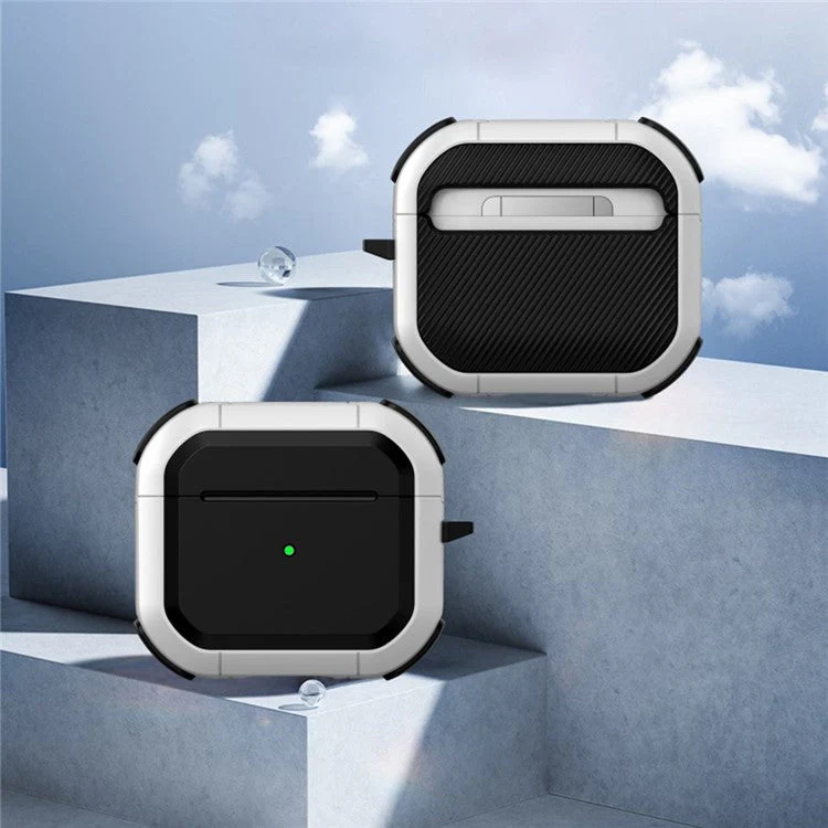 For AirPods Pro 2 Carbon Charging Case Cover Bluetooth Earbuds Protector Shockproof Cover Dual Color TPU+PC Case with Buckle - White - Image 2