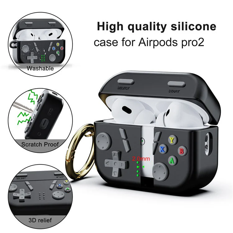 For AirPods Pro 2 Case 3D Gaming Design Silicone Earbuds Cover with Carabiner - White - Image 4