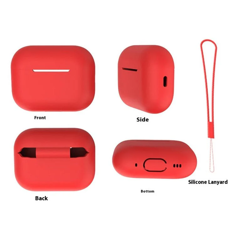 For AirPods Pro 2 Case Bluetooth Earphone Solid Color Silicone Cover with Lanyard - Yellow - Image 7