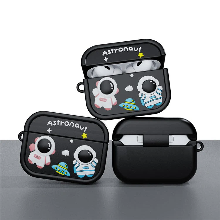 For AirPods Pro 2 Case Cute Astronaut Design Silicone Earphone Cover with Carabiner - Black - Image 2