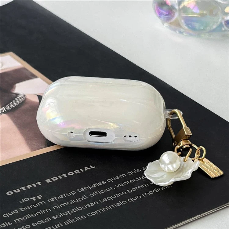For AirPods Pro 2 Case IMD Soft TPU Protective Cover with Pearl Shell Pendant - Image 3