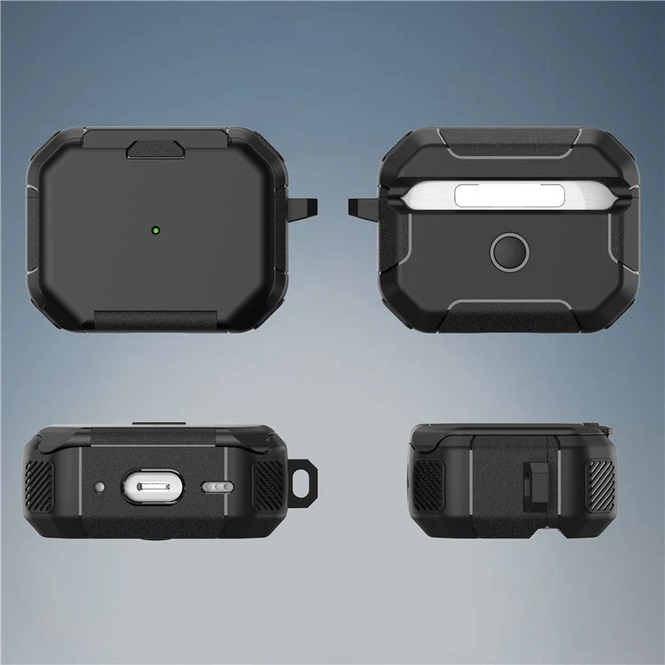 For AirPods Pro 2 Case PC+TPU Flip Stand Bluetooth Earphone Anti-drop Cover with Carabiner - Green - Image 7