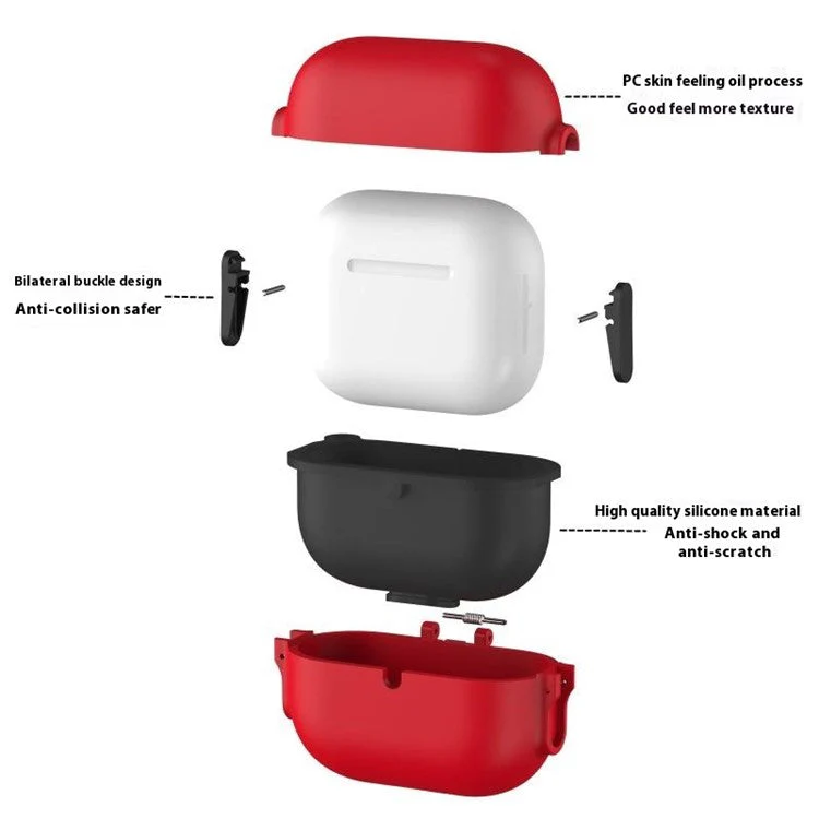 For AirPods Pro 2 Case Secure Dual-Lock Protective Silicone Cover with Carabiner - Red - Image 3