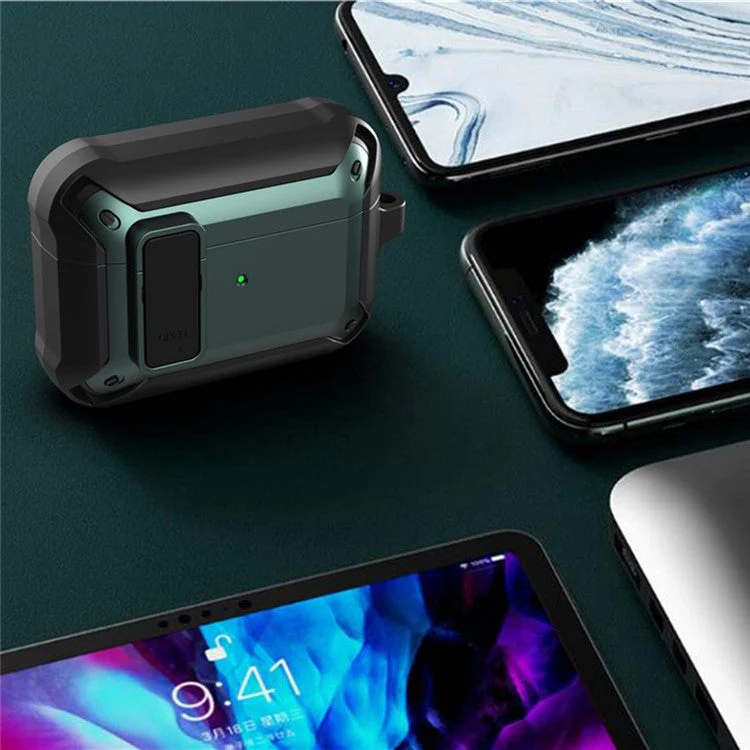 For AirPods Pro 2 Charging Case Cover Bluetooth Headset Protector Anti-Drop Cover Scratch Resistant Silicone+PC Case with Buckle / Lock - Black / Yellow - Image 3