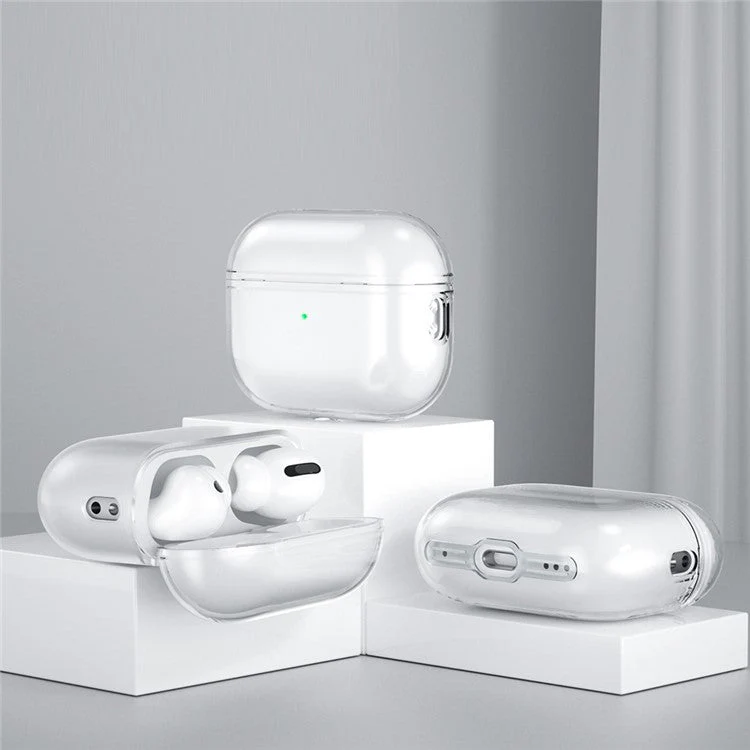 For AirPods Pro 2 Charging Case Cover Glittery Anti-Drop TPU Case Bluetooth Earbuds Protector with Buckle - Transparent - Image 5