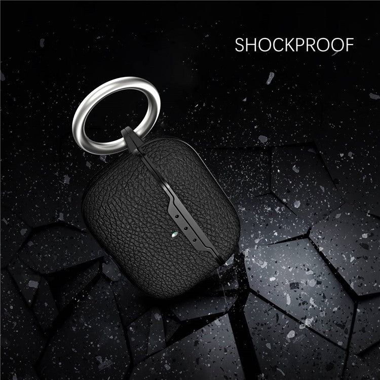 For AirPods Pro 2 Charging Case Cover Litchi Texture Bluetooth Earbuds Shockproof TPU Case with Buckle - Red - Image 4