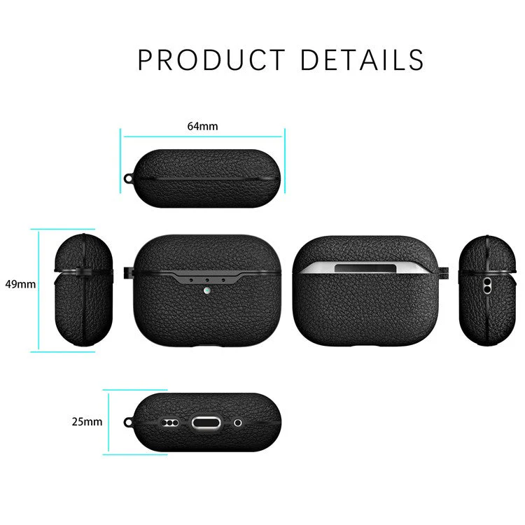 For AirPods Pro 2 Charging Case Cover Litchi Texture Bluetooth Earbuds Shockproof TPU Case with Buckle - Red - Image 8