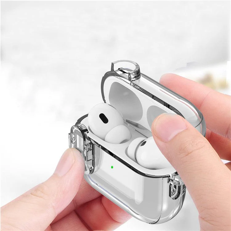 For AirPods Pro 2 Clear Earphone Case PC + TPU Bluetooth Earbud Cover with Hanging Buckle - Grey - Image 3