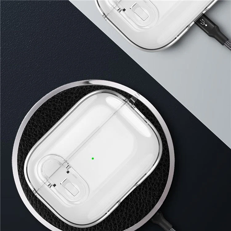 For AirPods Pro 2 Clear Earphone Case PC + TPU Bluetooth Earbud Cover with Hanging Buckle - Grey - Image 6
