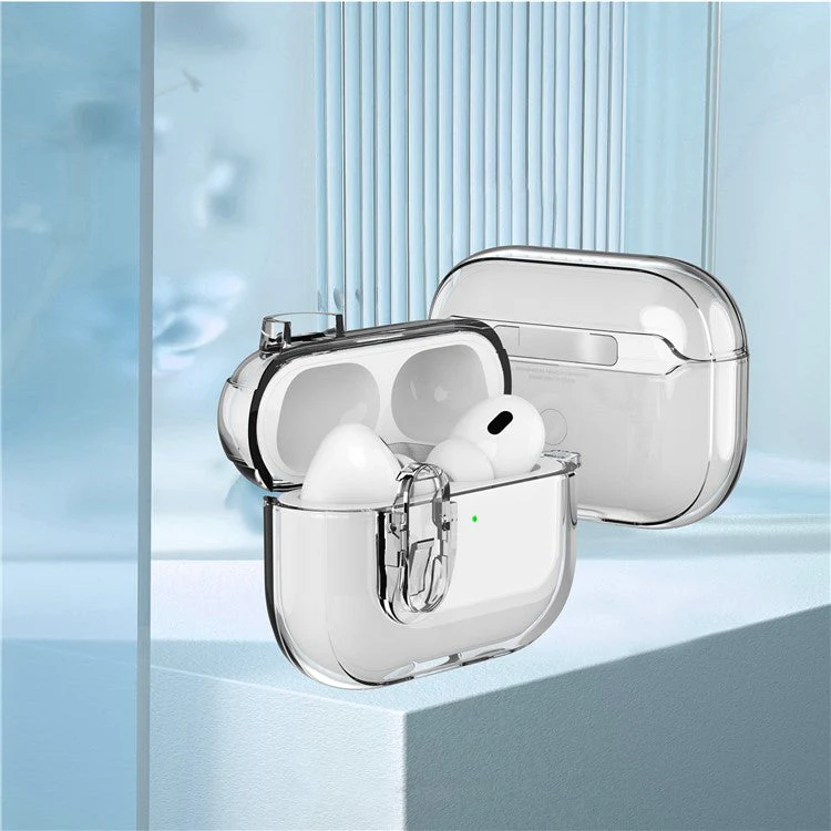 For AirPods Pro 2 Clear Earphone Case PC + TPU Bluetooth Earbud Cover with Hanging Buckle - Grey - Image 7