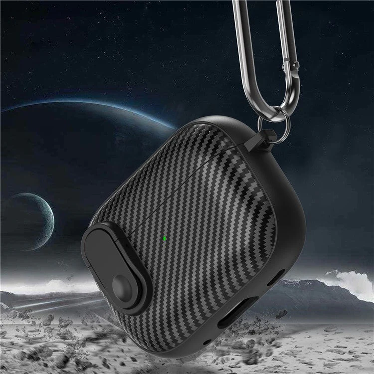 For AirPods Pro 2 Colorful Buckle Earphone Case Carbon Fiber TPU+PC Protective Cover with Keychain - Black+Black - Image 6