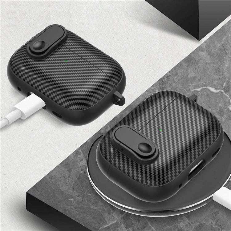 For AirPods Pro 2 Colorful Buckle Earphone Case Carbon Fiber TPU+PC Protective Cover with Keychain - Black+Purple - Image 6