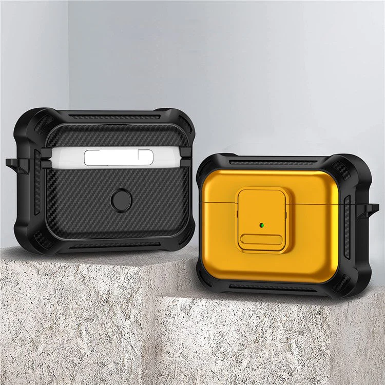 For AirPods Pro 2 Drop-proof Earphone Cover TPU+PC Shockproof Case with Pressing Button - Yellow - Image 2