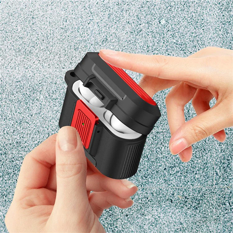 For AirPods Pro 2 Earphone Protective Case Pressing Buckle Luggage Case Design TPU+PC Anti-drop Cover - Black / Red - Image 3