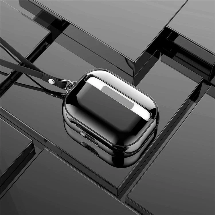 For AirPods Pro 2 Electroplated TPU Protective Case Bluetooth Earphone Anti-Drop Cover with Hand Strap - Silver - Image 4