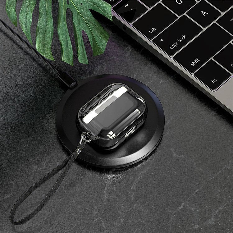 For AirPods Pro 2 Electroplated TPU Protective Case Bluetooth Earphone Anti-Drop Cover with Hand Strap - Silver - Image 5