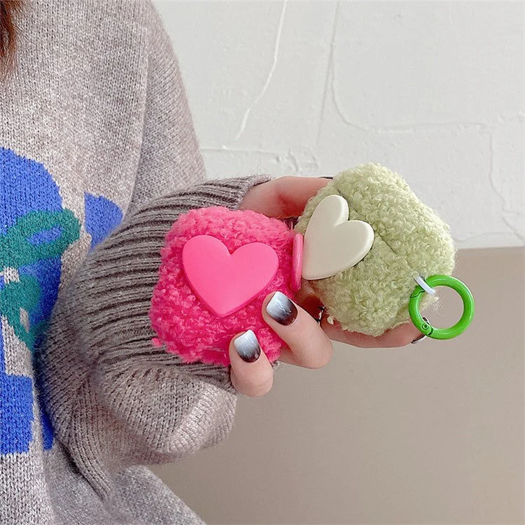 For AirPods Pro 2 Heart Decor Soft Fluff TPU Bluetooth Earphone Case Winter Anti-drop Protective Cover with Ring Buckle - Khaki - Image 3