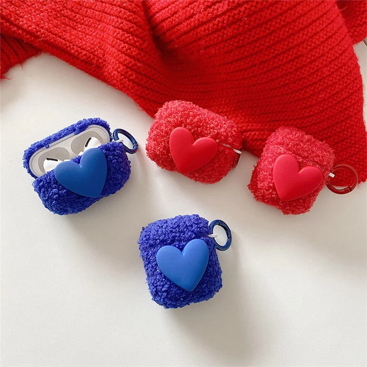 For AirPods Pro 2 Heart Decor Soft Fluff TPU Bluetooth Earphone Case Winter Anti-drop Protective Cover with Ring Buckle - Khaki - Image 7