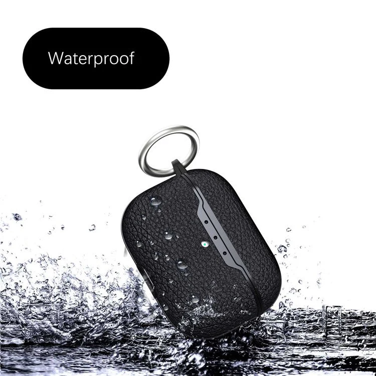 For AirPods Pro 2 Litchi Texture Soft TPU Bluetooth Earphone Case Ultra-thin Protective Cover with Ring Buckle - Black - Image 2