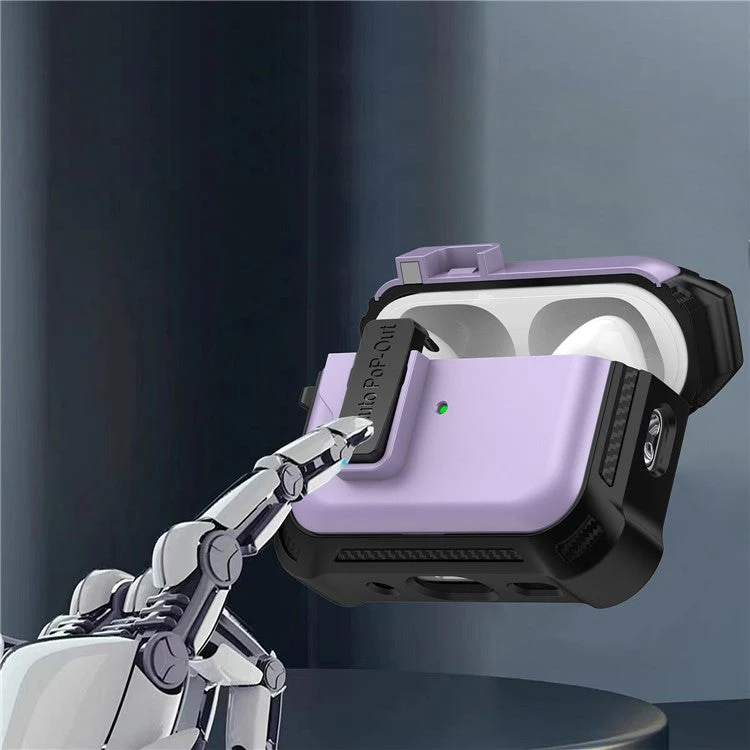 For AirPods Pro 2 Pressing Buckle Design Wireless Earphone Protective Case TPU+PC Anti-drop Cover - Black - Image 3