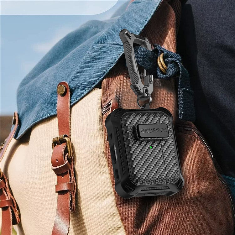 For AirPods Pro 2 Pressing Buckle Wireless Earphone Anti-drop Case Carbon Fiber Texture TPU+PC Cover - Black - Image 6