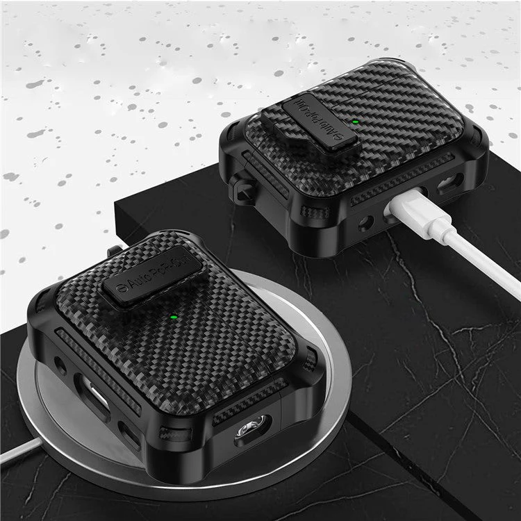 For AirPods Pro 2 Pressing Buckle Wireless Earphone Anti-drop Case Carbon Fiber Texture TPU+PC Cover - Red - Image 4