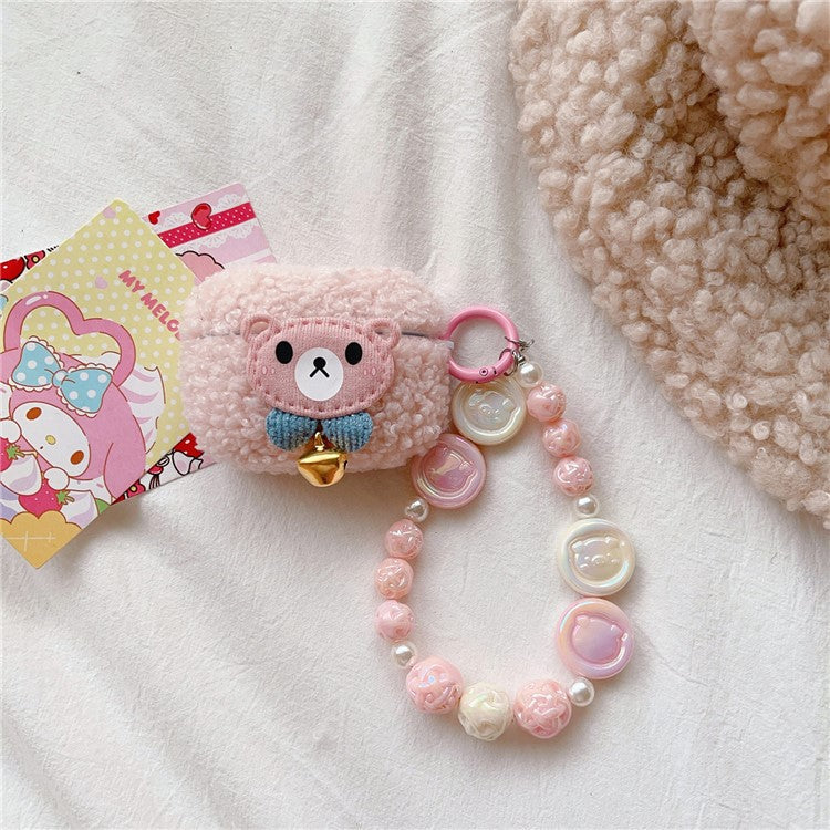 For AirPods Pro 2 / Pro Bell Decor Cartoon Bear Earphone Case Soft Fluff TPU Anti-Drop Cover with Chain Pendant - Image 2