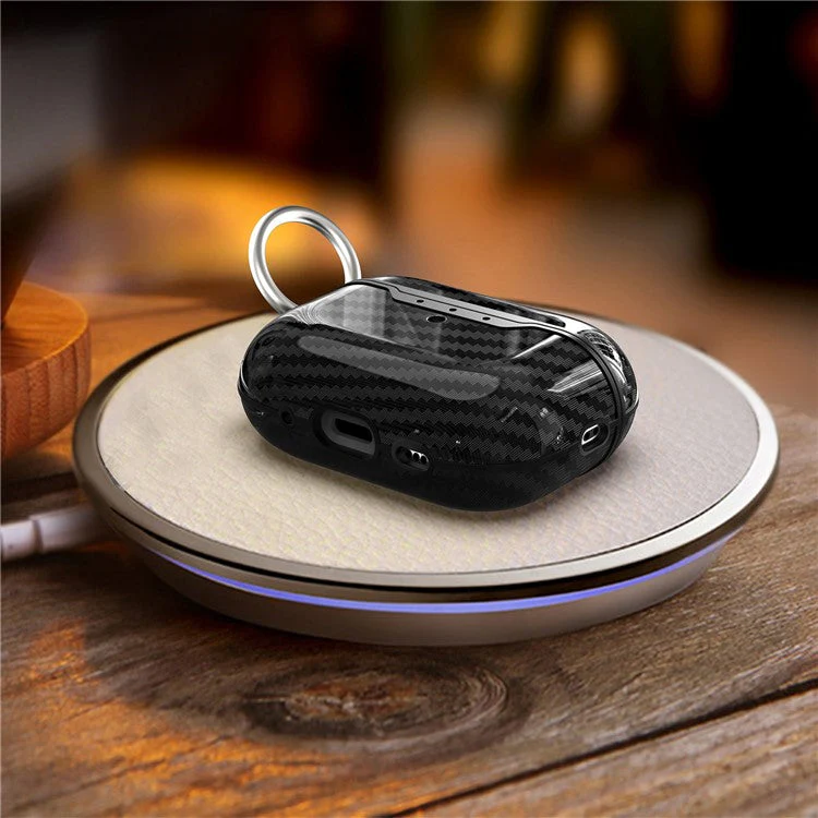 For AirPods Pro 2 / Pro Case Cover Carbon Fiber Protective Cover Portable Earbuds Anti-Drop TPU Case with Buckle - Red - Image 6