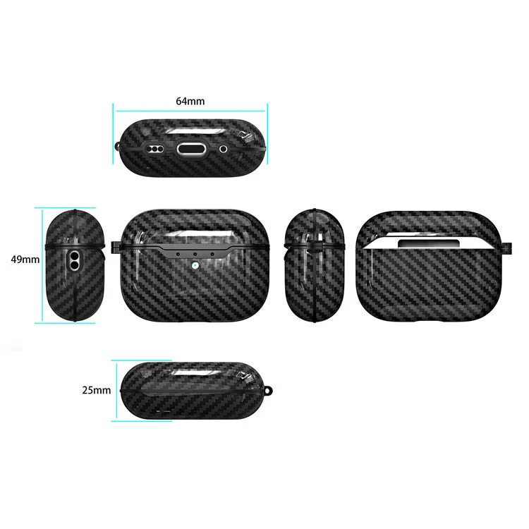 For AirPods Pro 2 / Pro Case Cover Carbon Fiber Protective Cover Portable Earbuds Anti-Drop TPU Case with Buckle - Red - Image 8
