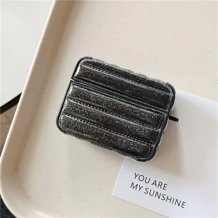 For AirPods Pro 2 / Pro Portable Cover Glitter Down Jacket Design Leather+TPU Earphone Case - Black - Image 2