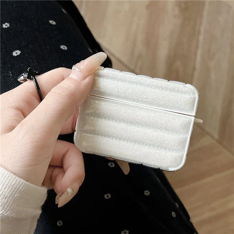 For AirPods Pro 2 / Pro Portable Cover Glitter Down Jacket Design Leather+TPU Earphone Case - White - Image 2