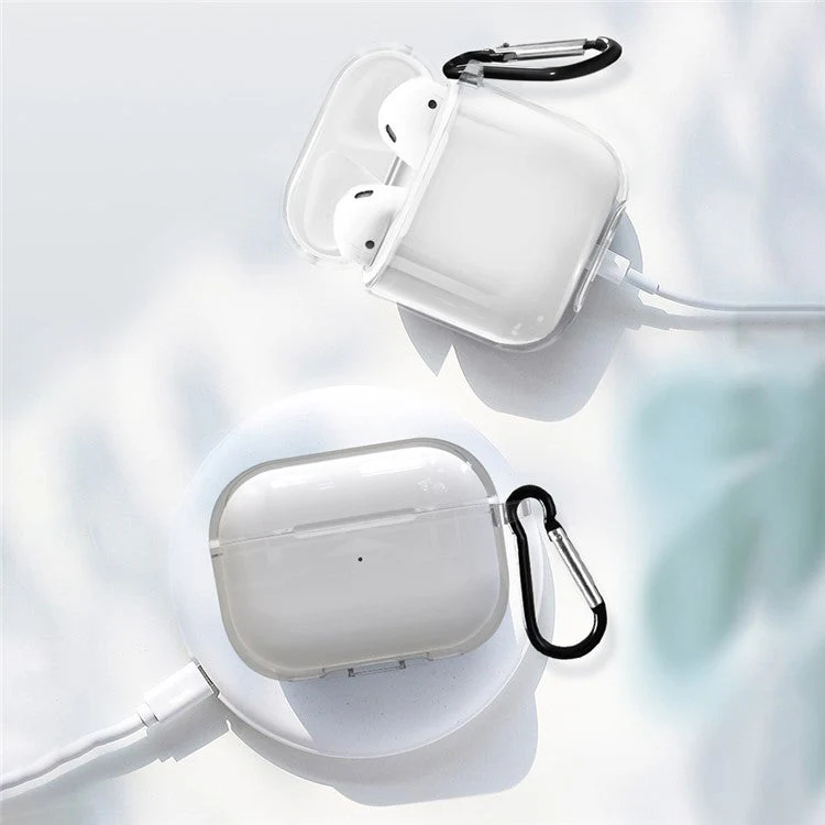 For AirPods Pro 2 / Pro Protective Cover Soft TPU Transparent Shockproof Case with Carabiner Hook - Image 5