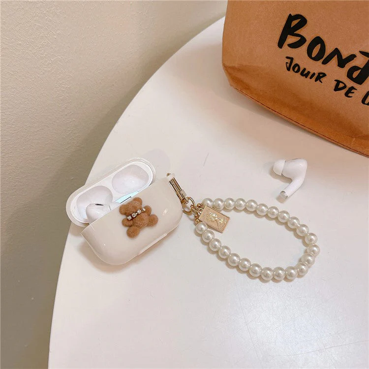 For AirPods Pro 2 / Pro TPU Cover Cute Bear Decor Bluetooth Earphone Case Protective Sleeve with Bracelet - Bear with Crown - Image 4