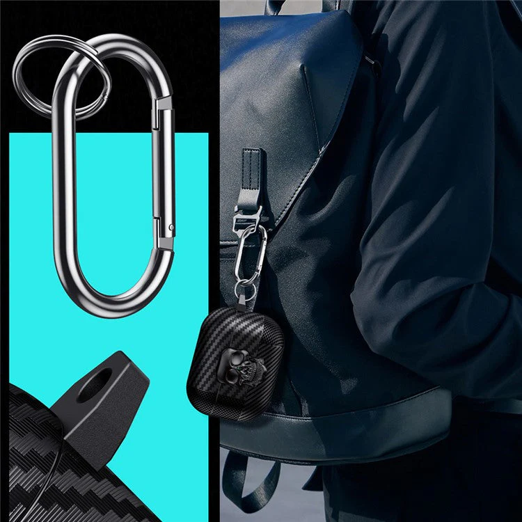 For AirPods Pro 2 Protective Case Skull Design Snap Switch TPU + Metal Earphone Cover with Carabiner - Black - Image 5