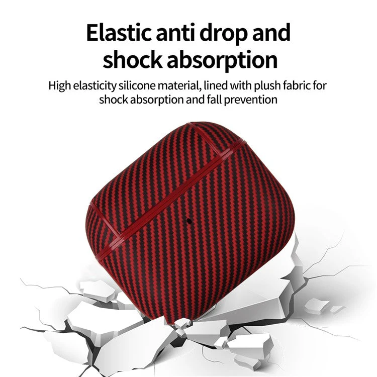 For AirPods Pro 2 Protective Cover Carbon Fiber Texture Earbuds PU Leather PC Hard Case with Hook - Brown - Image 2