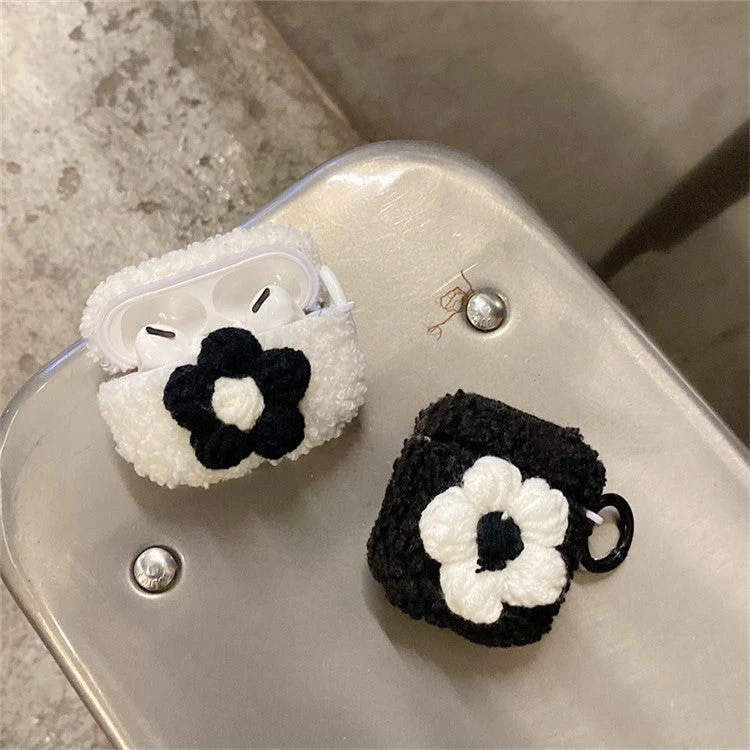 For AirPods Pro 2 Retro Flower Design Soft Fluff TPU Protective Cover Winter Warm Bluetooth Earphone Anti-drop Case with Ring Buckle - Black - Image 3