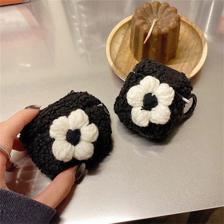 For AirPods Pro 2 Retro Flower Design Soft Fluff TPU Protective Cover Winter Warm Bluetooth Earphone Anti-drop Case with Ring Buckle - Black - Image 8