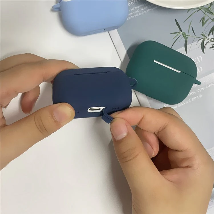 For AirPods Pro 2 Shockproof Bluetooth Earphones Case 2.2mm Soft Silicone Thickened Protective Cover with Anti-lost Buckle - Lavender Purple - Image 5