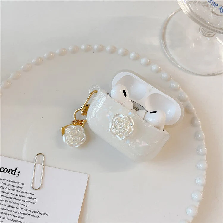 For AirPods Pro 2 Shockproof Case with Camellia Decor, Shell Grain Camellia Pattern Anti-Drop TPU Case - Image 2