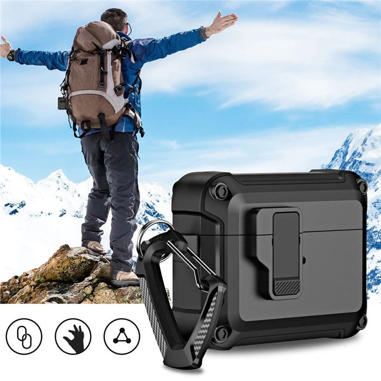 For AirPods Pro 2 Shockproof TPU+PC Case Bluetooth Earbuds Charging Case Cover with Buckle - Blue - Image 8