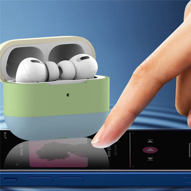 For AirPods Pro 2 Silicone Case Contrast Color Bluetooth Earphone Cover - Apricot+Matcha Green+Apricot - Image 6