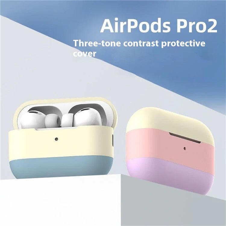 For AirPods Pro 2 Silicone Case Contrast Color Bluetooth Earphone Cover - Luminous Blue+Luminous Pink+Luminous Yellow - Image 4